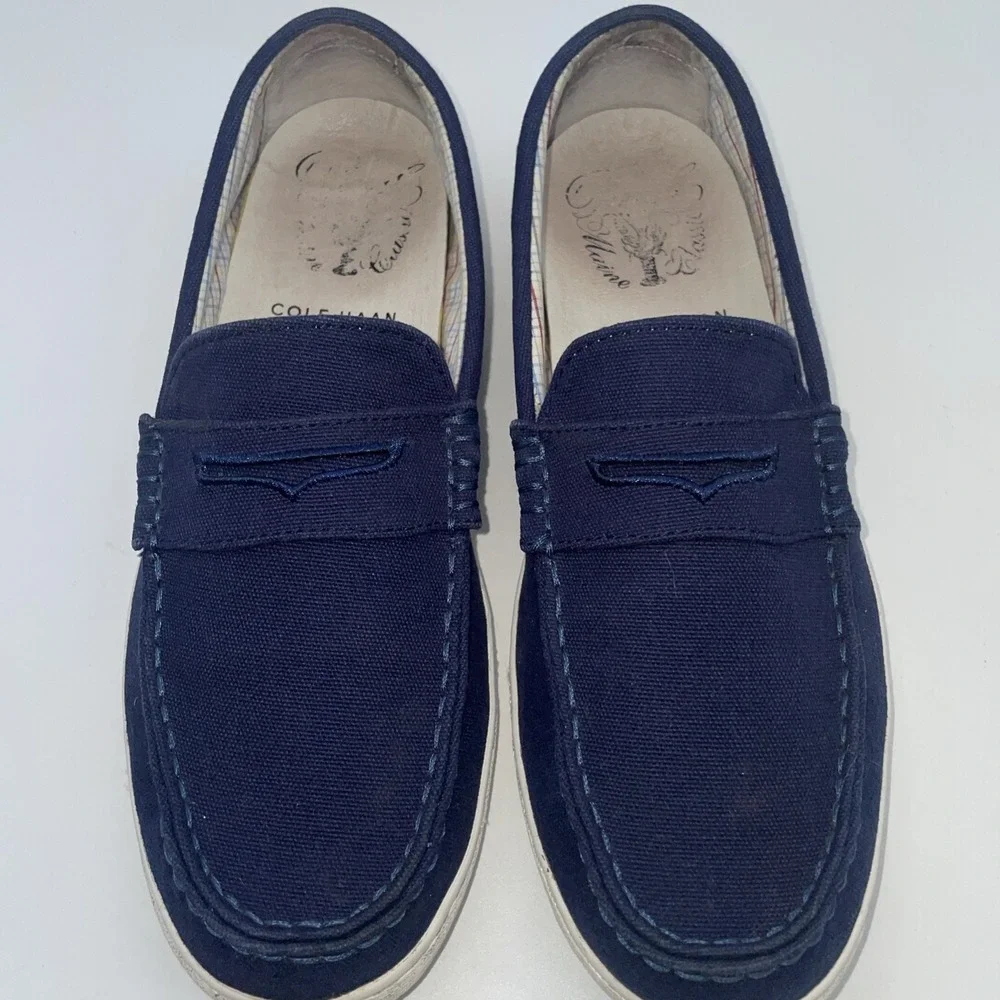 Cole Haan Pinch Maine Classic Navy Canvas Slip On Penny‎ Loafers Shoes Size 8.5